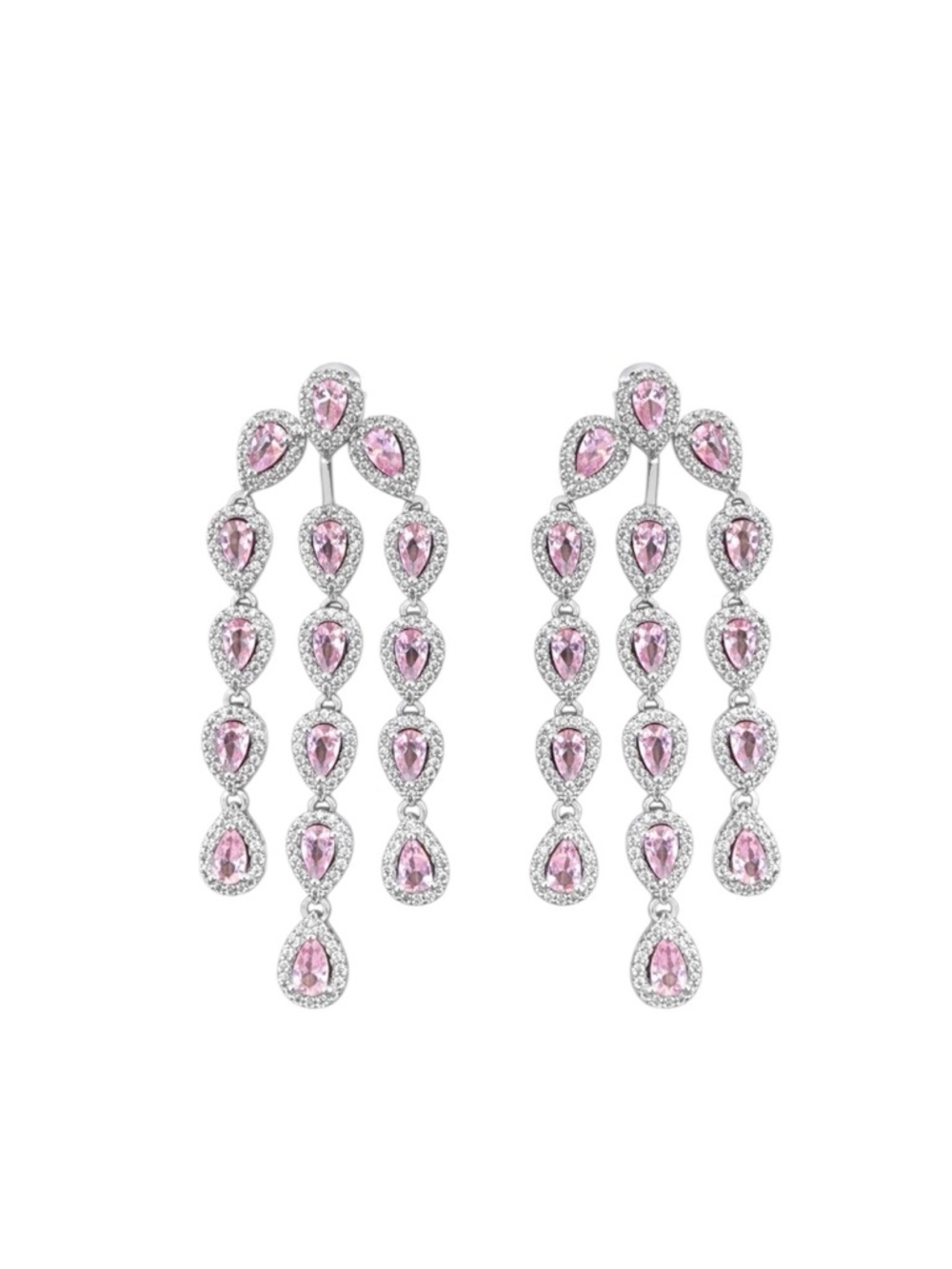 Swarovski Crystals Pink Dangling Teardrop Earrings The Floya - Picture 5 of 5